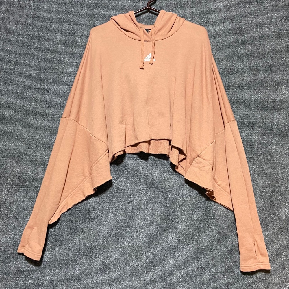 Adidas Women's XL Peach Cropped Oversized Hoodie‎ Thumbholes Organic Cotton